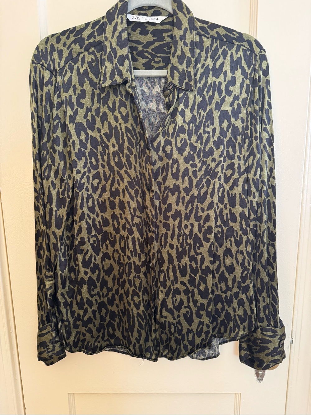 Zara Olive and Black Leopard-Print Button Down Shirt with matching shorts